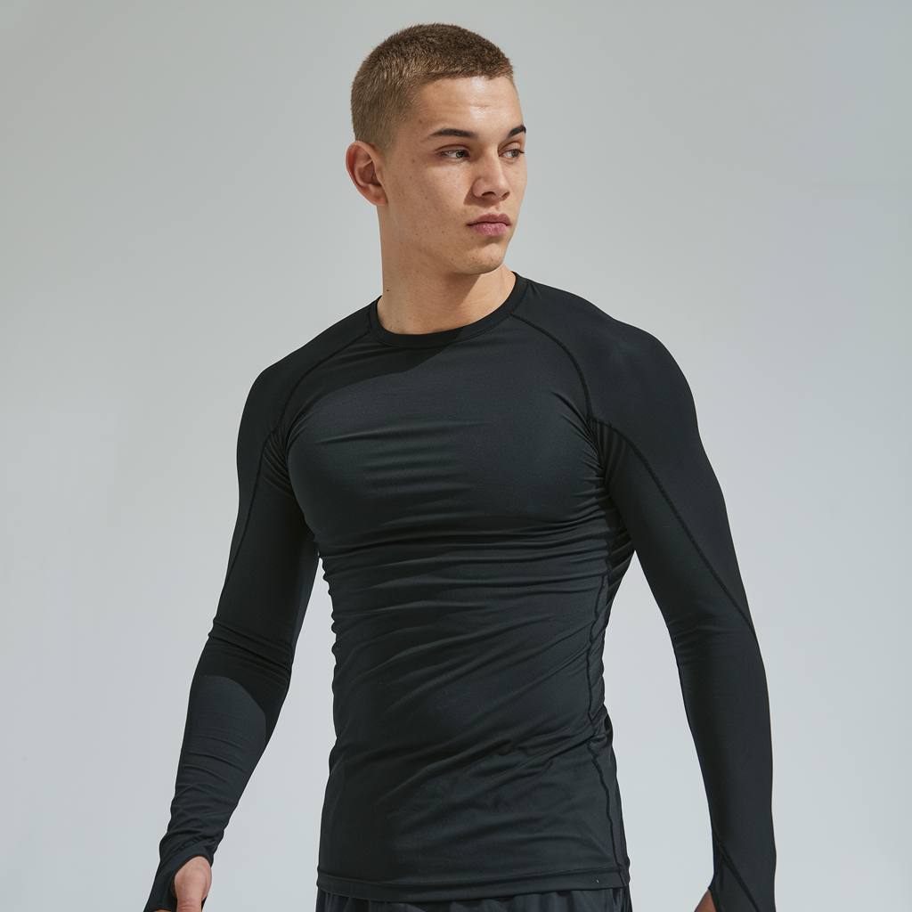 Men's Running T-Shirt Fitness Tight Long Sleeve Sport Top Black