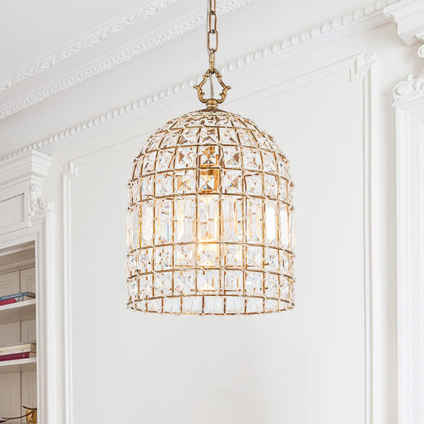 1/3-Light Crystal Cage Brass Chandelier