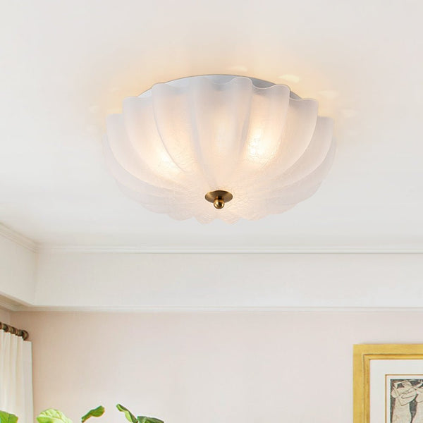 3-Light Bowl White Glass Semi Flush