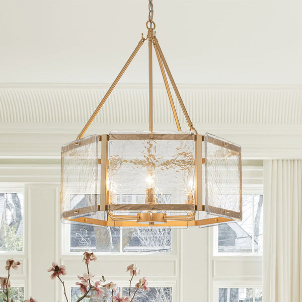 6-Light Hexagonal Geometric Glass Chandelier