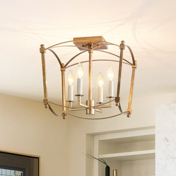 Antique Lantern Cage Semi Flush Mount